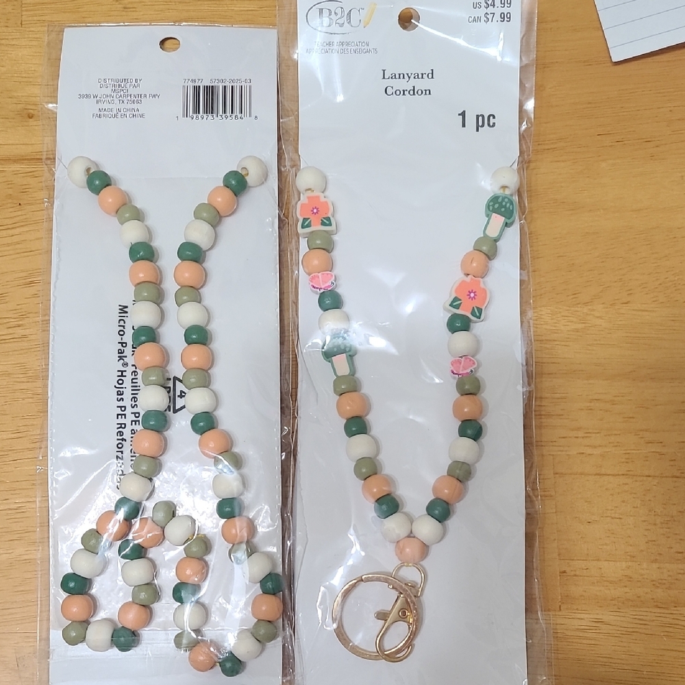 BCJ Beaded Lanyard with Pink and Green Accents